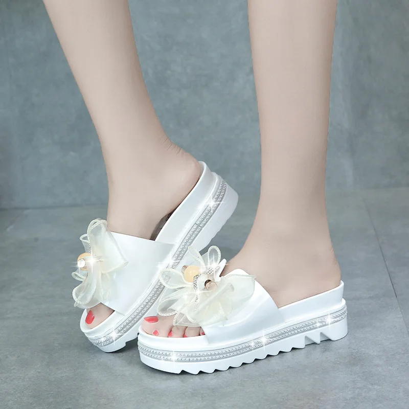 

Blingbling Outside Women Sandals Crystal Mash Summer Modern Slippers Flat with Thick Platform Med (3cm-5cm) Ladies Home Slides