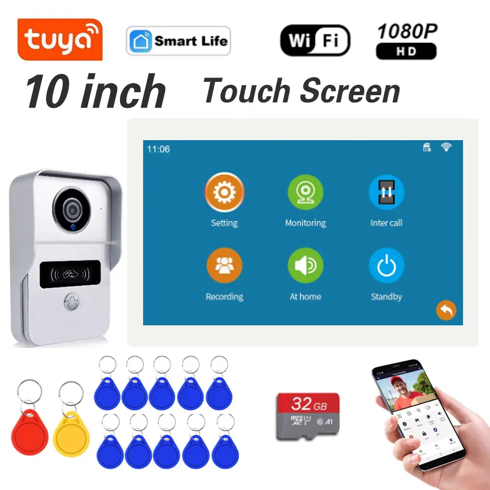 

HSmart HD 10-дюймовый Wi-Fi видеодомофон