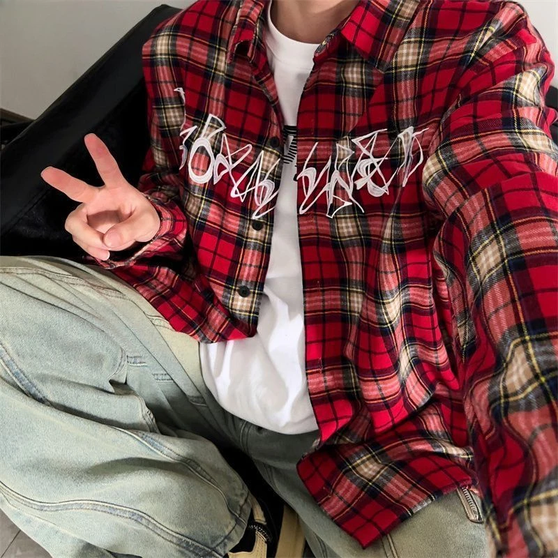 Рубашка женская в шотландскую клетку винтажная Повседневная Блузка с длинным