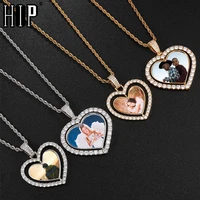 hip hop custom made photo heart rotating double sided iced out bling cubic zircon necklacependant for men jewelry large small