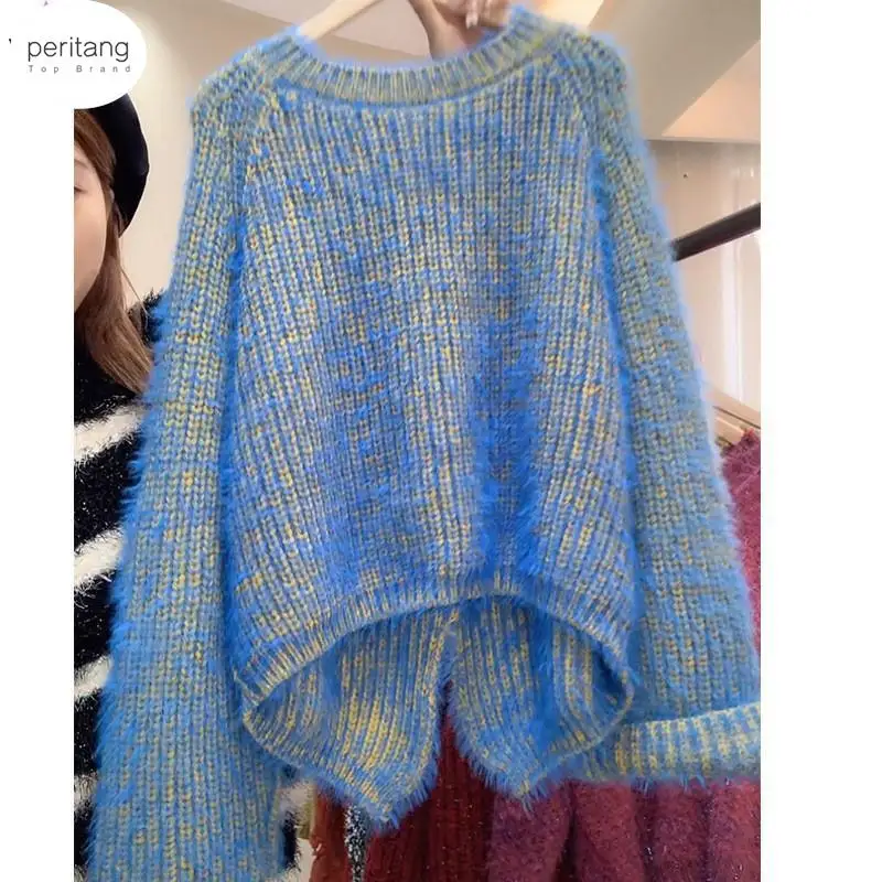 

Женский мохеровый свитер, однотонный синий пуловер с круглым вырезом, новинка 2023, джемпер в стиле K-POP, вязаный Топ в стиле Харадзюку, свободные шикарные свитера с разрезом