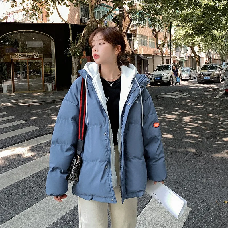 Casual Hooded Bubble Coats Winter Jacket Overcoat Women Thick Down Cotton Padded Short Parkas Female Solid Color Loose Outerwear