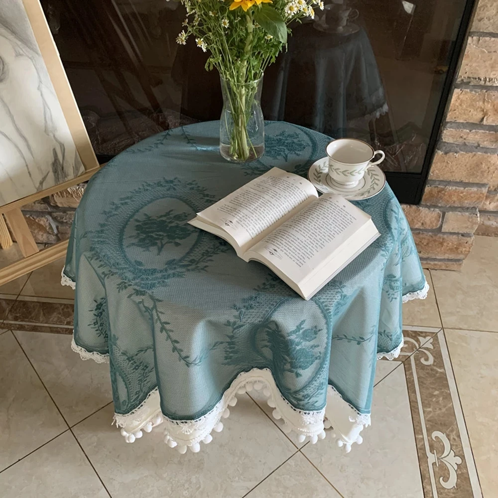 

Retro Dark Green Tassel Tablecloth Embroidery Flower Tablecloth Cotton Tablecloths Dinning Luxury Birthday Party Table cover ER7