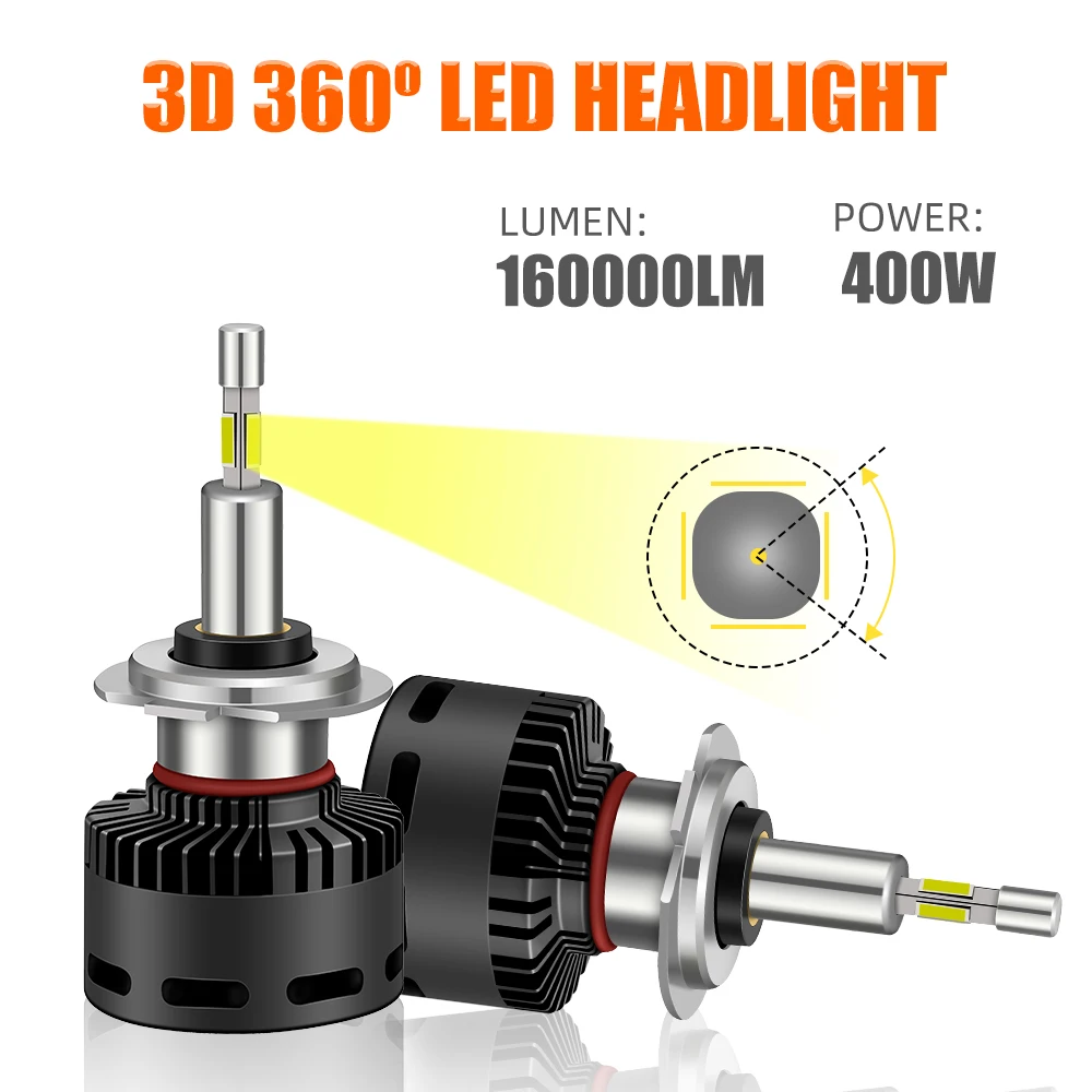 Лампа для автомобильных фар H4 H11 H1 HB3 6000 HB4 360 HIR2 400