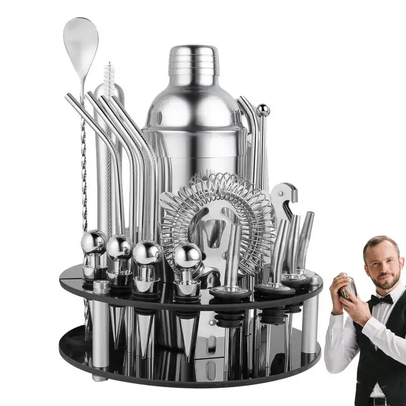 

Shakers Bartending Bar Accessories For The Home Bar Set 30 Piece Stainless Steel Bartender Kit With Rotating Stand Bar Tool Set