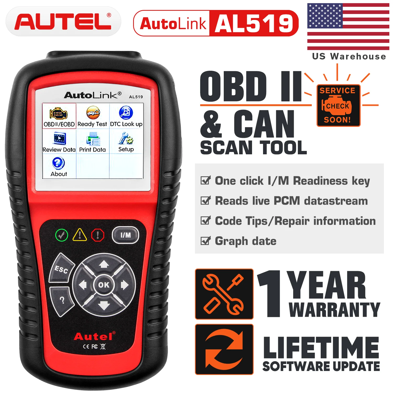 

Autel AutoLink AL519 OBD2 Auto Diagnostic Tool CAN Fault Code Reader Scanner 10 Modes OBD Tests DTC Lookup Function