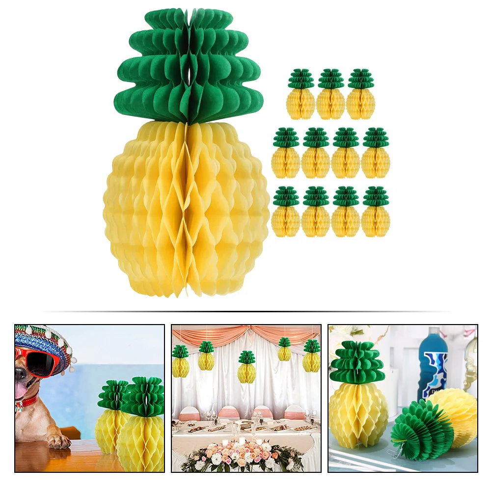 

12 Pcs Household Decor Paper Honeycomb Pineapple Ornament Ball Party Hanging Decors Pendant