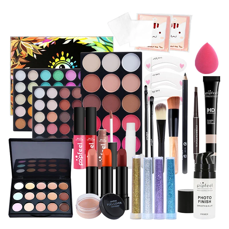 

25 Piece Makeup Set POPFEEL KIT004B with Shadows Lipstick Eyeshadow palette concealer Lip gloss Beauty Cosmetics Kit Bag TSLM1