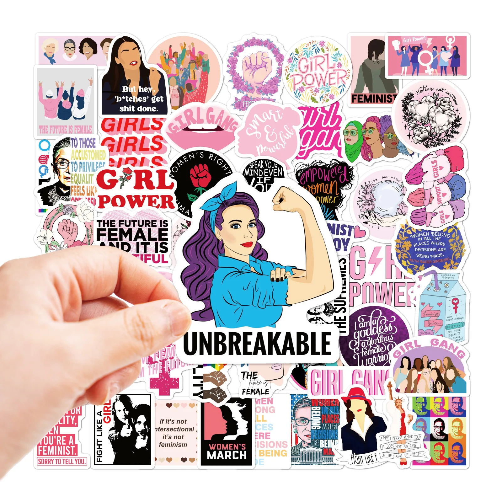 

50 розовых феминистских вдохновляющих наклеек для девочек, игрушки «сделай сам», милые подарочные бирки, декоративные водонепроницаемые на...