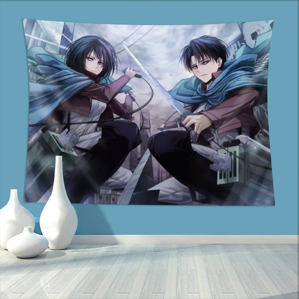 

Levi Mikasa Bedroom Tapestry Attack On Titan SnK Levi Anime Background Hanging Blanket Room Arts Decor Ornaments Gobelin