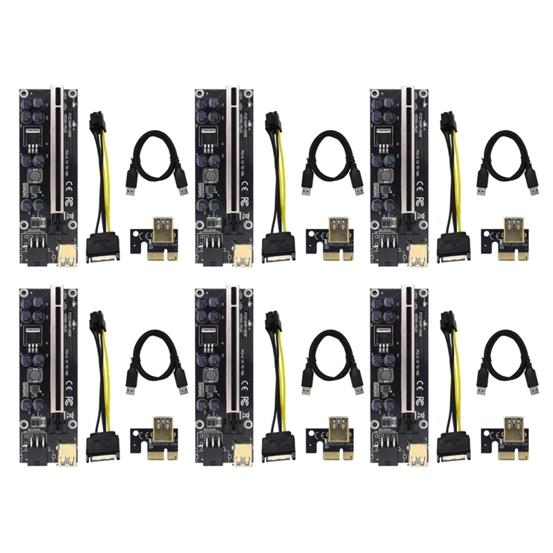 

6X VER009S Plus PCIE Riser Card Ver 009S Sata 15 Pin To 6 Pin Express 1X 4X 8X 16X Adapter Extender Mining Miner