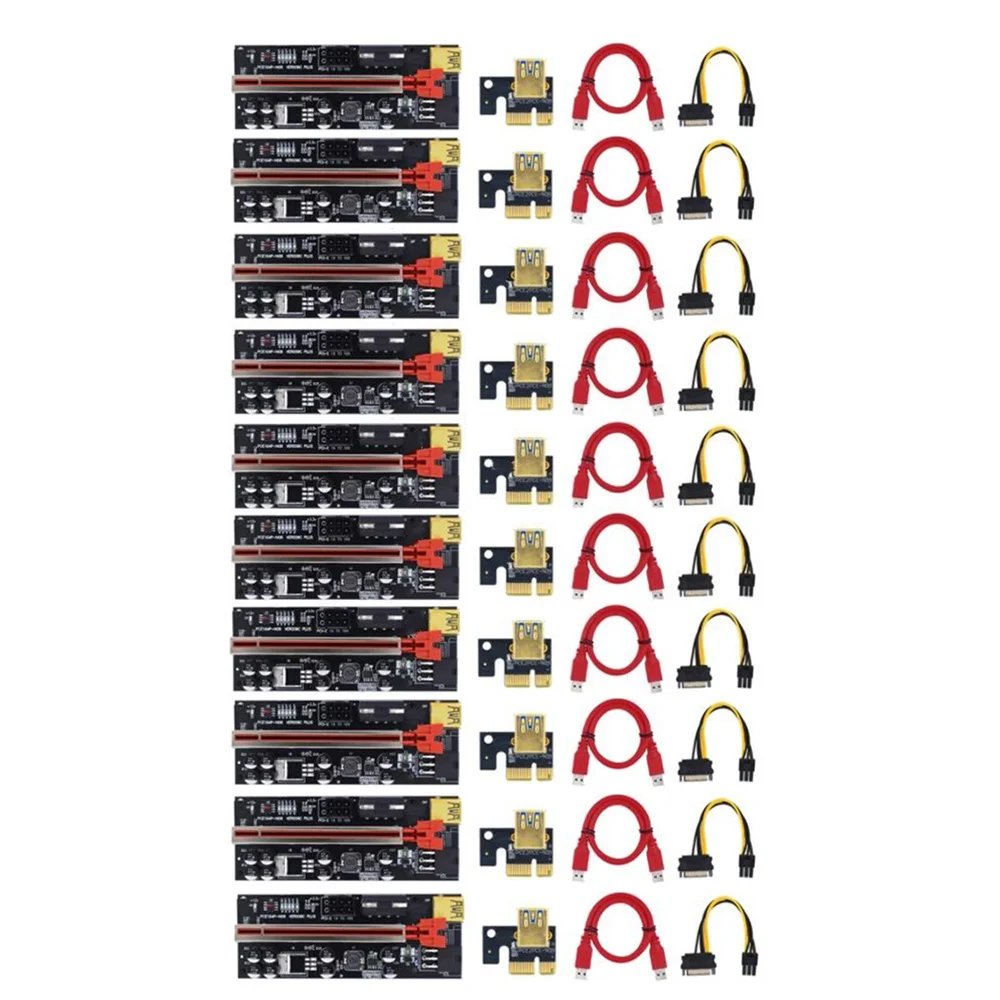 

10Set PCIE Riser Card VER009C PLUS PCI-E Riser 1X to 16X PCI Express Adapter Card with USB3.0 SATA 15Pin Power Cable