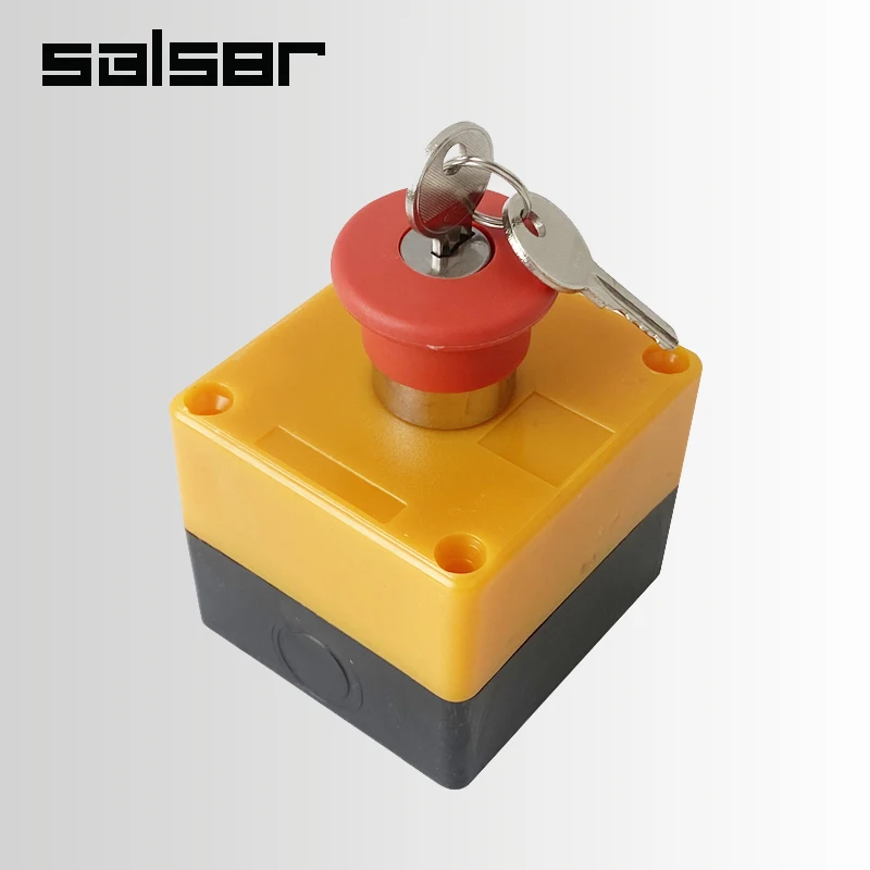 

Waterproof Red Mushroom Head Emergency Stop Push Button Switch Control Station Box With Key Rotary Selector