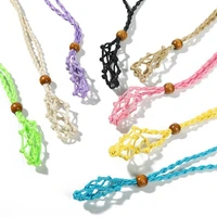 new natural stone necklace vintage adjustable crystal cord holder wax rope necklace quartz healing stone net amulets pendant