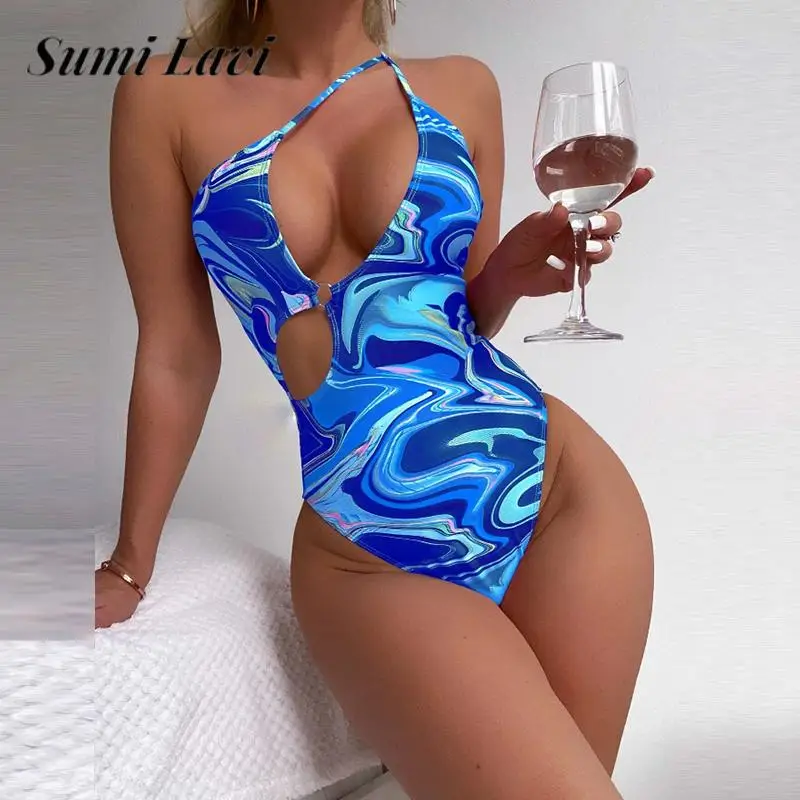 

Модный Купальник с косой горловиной на одно плечо, бикини, сексуальное Ажурное боди с высокой талией, летний Цельный купальник с вырезами, пляжная одежда, купальник