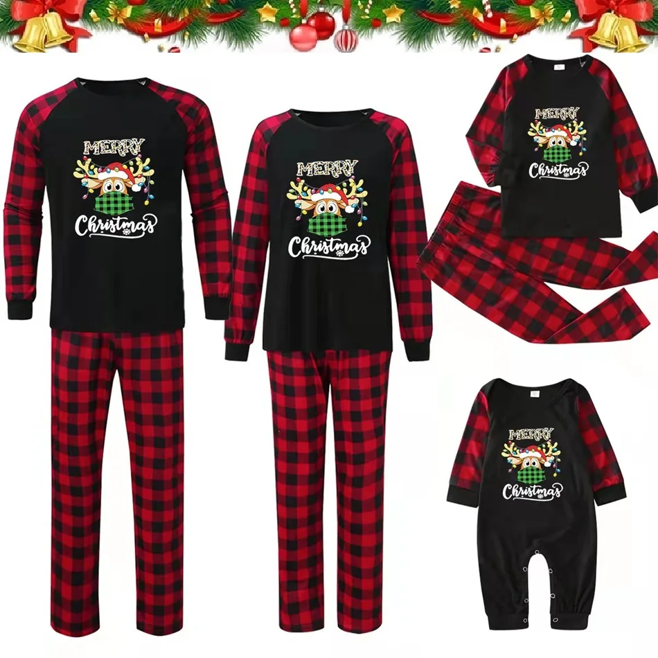 

2022 Plaid Christmas Pajamas Family Matching Outfits Deer Father Mother Children & Baby Sleepwear Mommy and Me Xmas Pj's Clothes