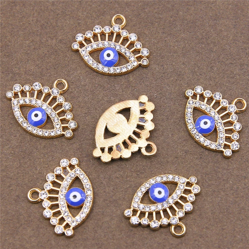 6 штук 22 * 17 мм Значок из цинкового сплава с красным эмалевым глазом и вставками страз Роскошный синий Ожерелье, серьги, браслет из ювелирных изделий DIY Handmade.