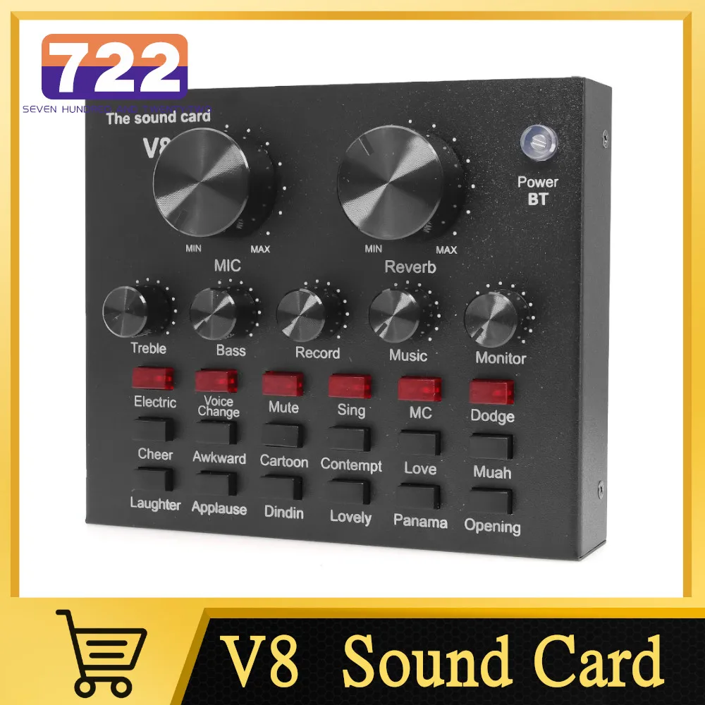V8 USB Audio Sound Card External Headset Microphone Webcast Karaoke Audio KTV Recording Live Broadcast Computer