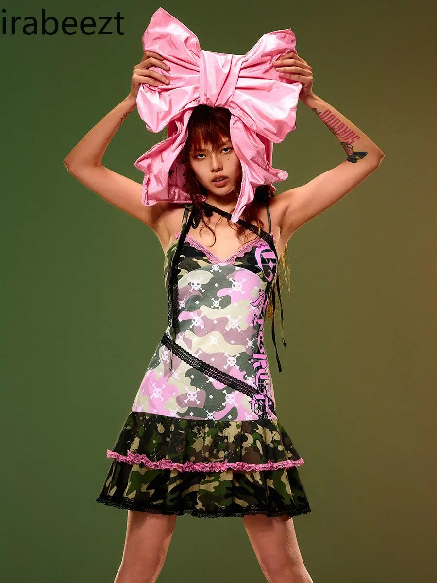 Новый милый кружевной камуфляжный комбинезон в стиле хип-хоп облегающее