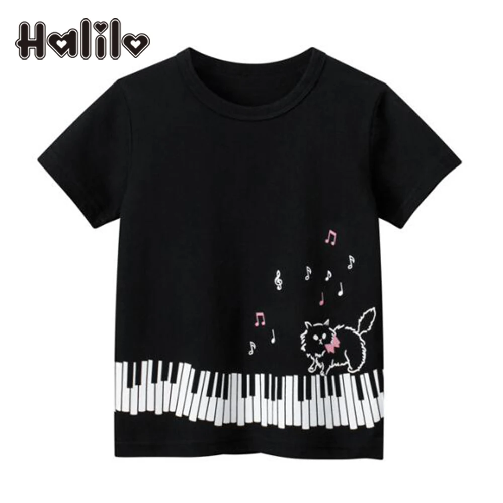 

Halilo Girls Summer Clothes Cotton Fashion Black Color Birthday Princess Toddler Tshirts