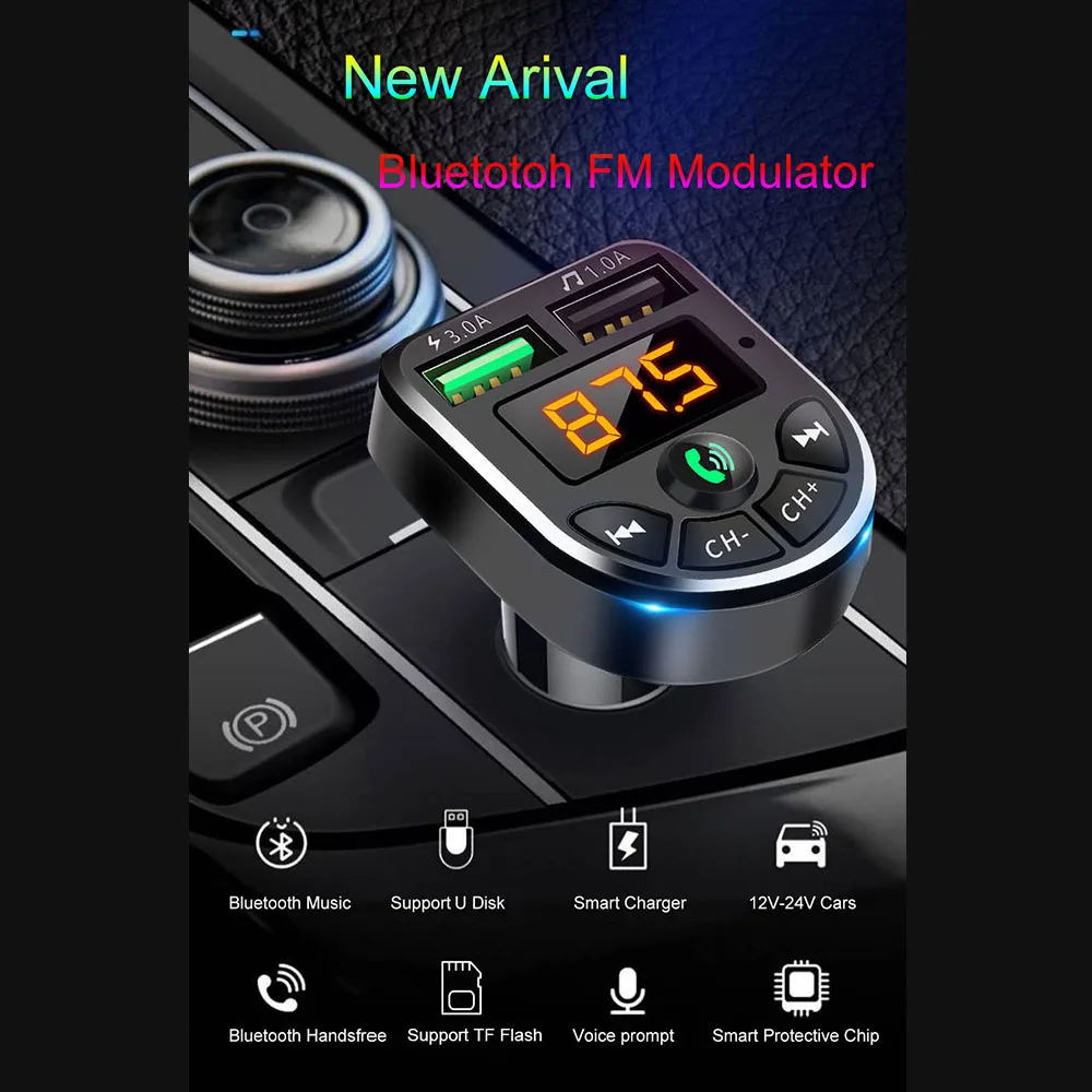 

Car FM Transmitter Wireless Bluetooth 2 USB 5V/2.1A And 1.0A Charger MP3 Player Handsfree Kit 2.4 GHz-2.48 GHz Car MP3 Player