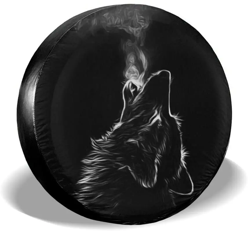 Black 3D Wolf Spare Tire Cover Waterproof Dustproof Sun Wheel Tire Cover for Jeep, Trailer, RV, SUV Vehicle Anime Tire Cover