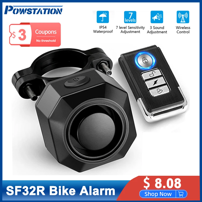 

Powstation Wireless Bike Vibration Alarm Charging Remote Control Burglar Motorcycle Bike Security Detector System Bicycle Alarm