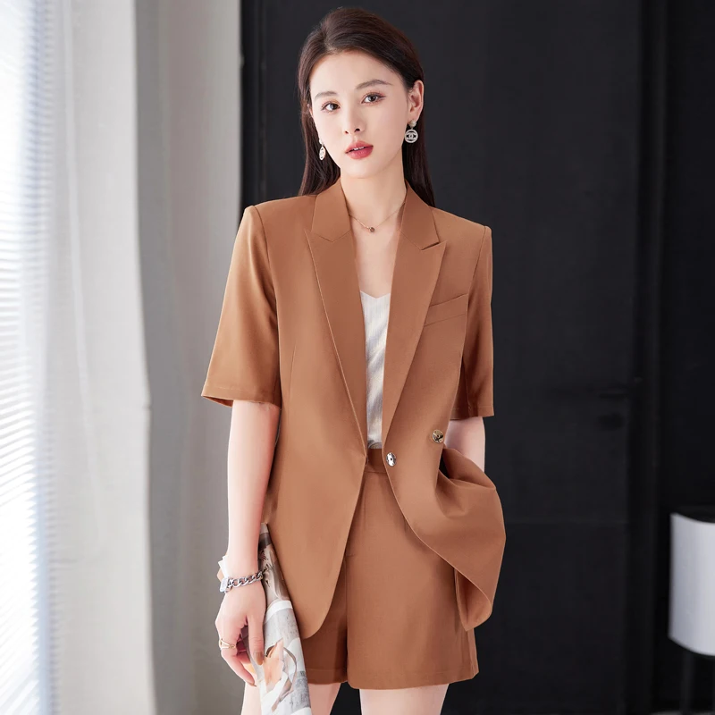 

2022 Elegant Women 2 Piece Suits Blazer And Shorts Office Ladies Sets Pocket High Street Casual Female Suits