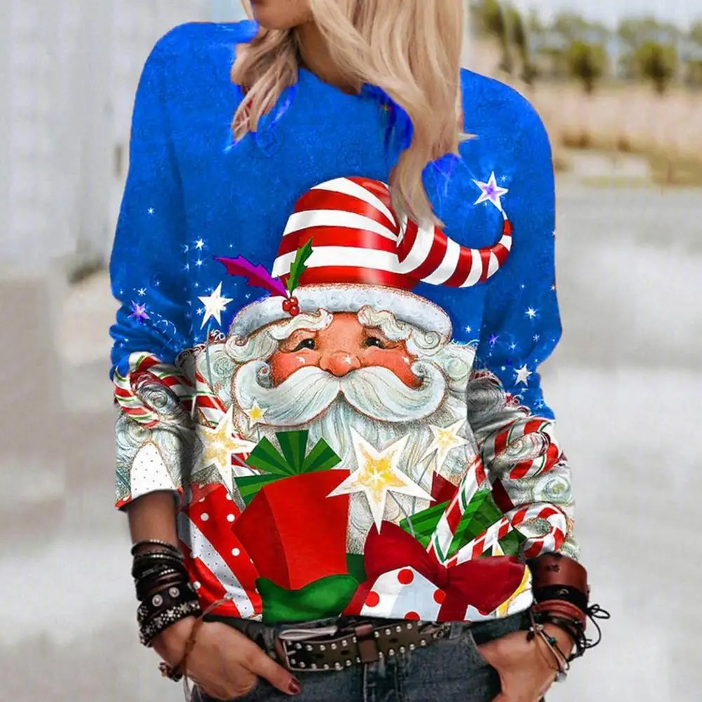 

Lady Xmas T-shirt Long Sleeves Christmas Top Women Graphic Christmas Top