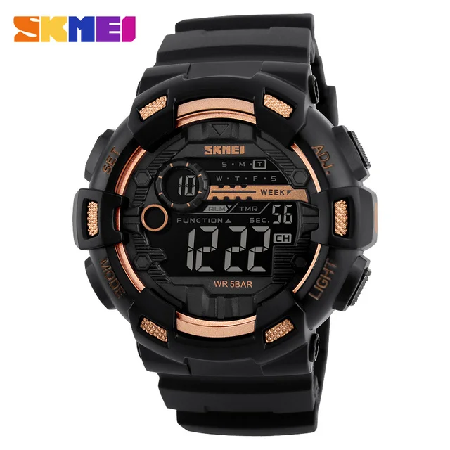 

SKMEI 1243 Sport Electronic Watch Men 5Bar Waterproof PU Strap LED Display Watches Digital Men's Wristwatch Clock reloj hombre