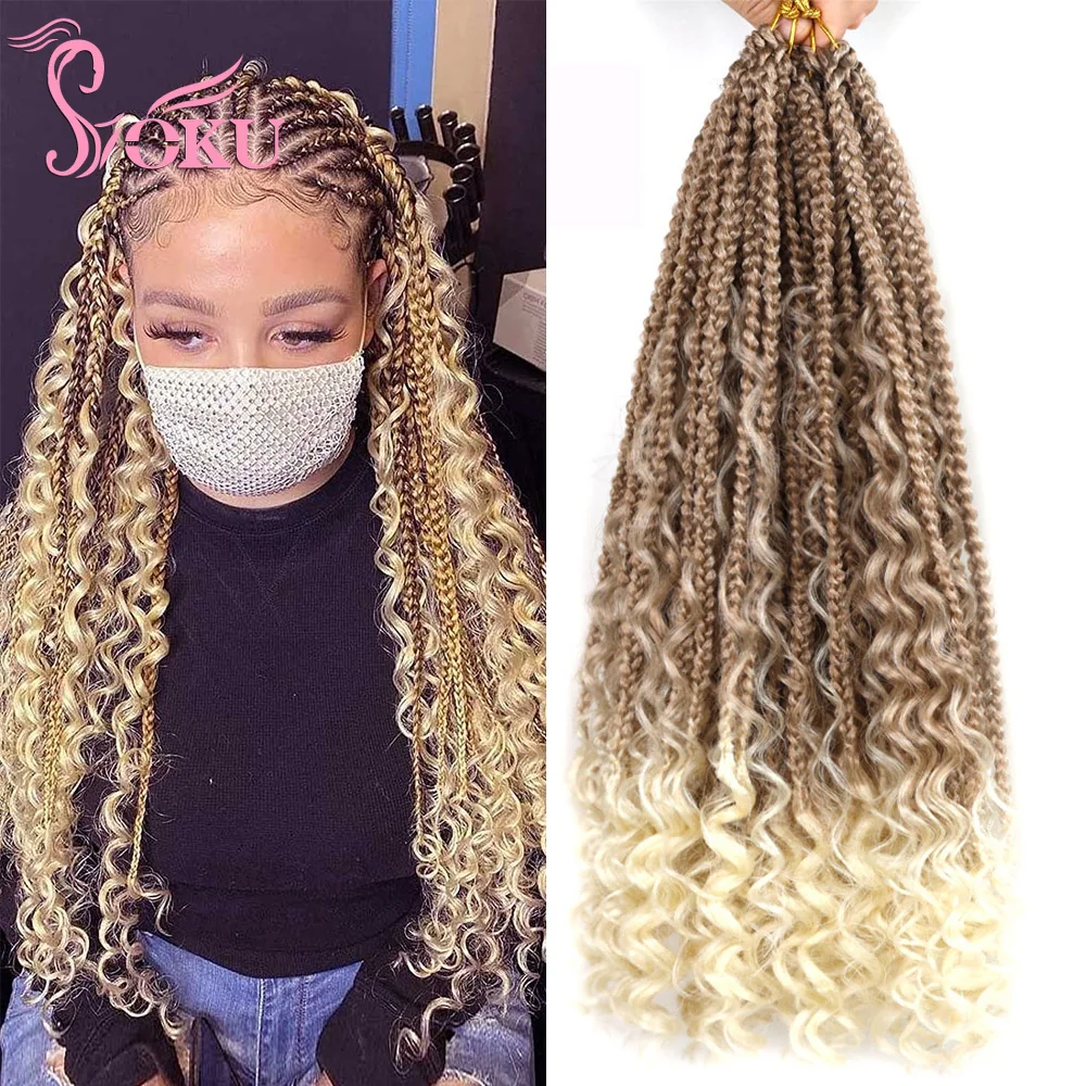 Goddess Box Braids Crochet Hair 20 Inch Bohemian Box Braids River Locs Curly Ends 20 Strand/Pack Synthetic Braids Extensions