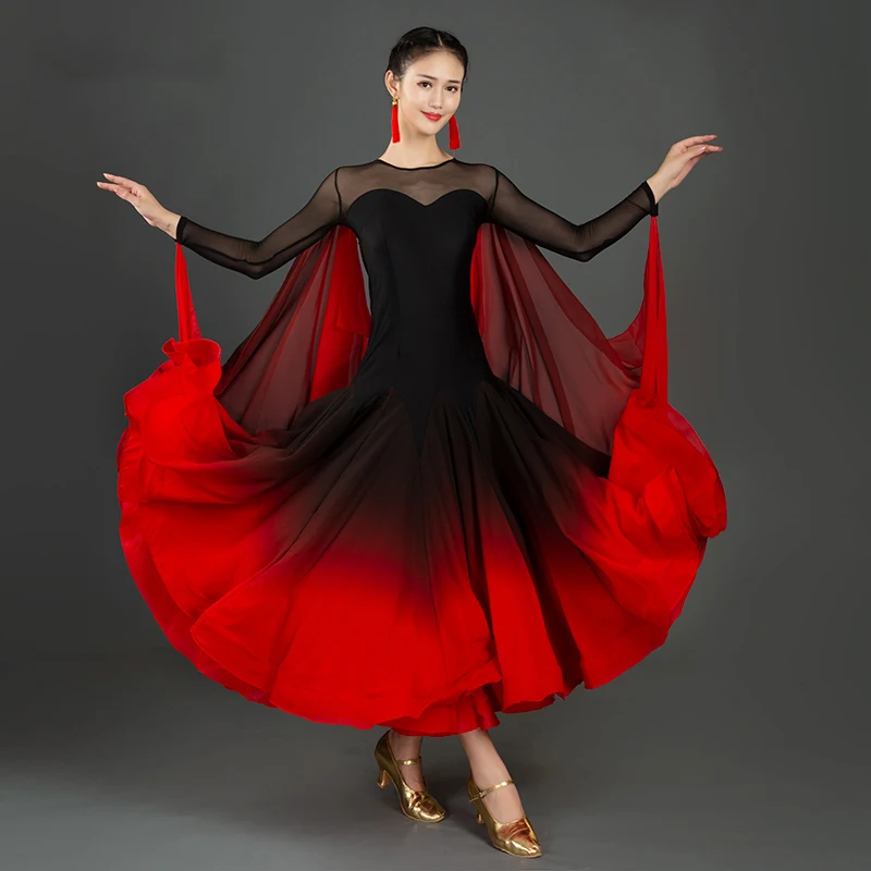 

New Sexy Modern Dance Dress National Standard Women Ballroom Dance Dresses Red Waltz Performance Costumes