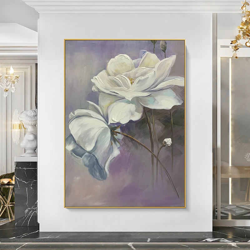 

Bloom Lotus Flowers 100% Hand Painted Oil Painting Wall Art For Home Living Room Handmade Restaurant Entrance Sofa Art Office