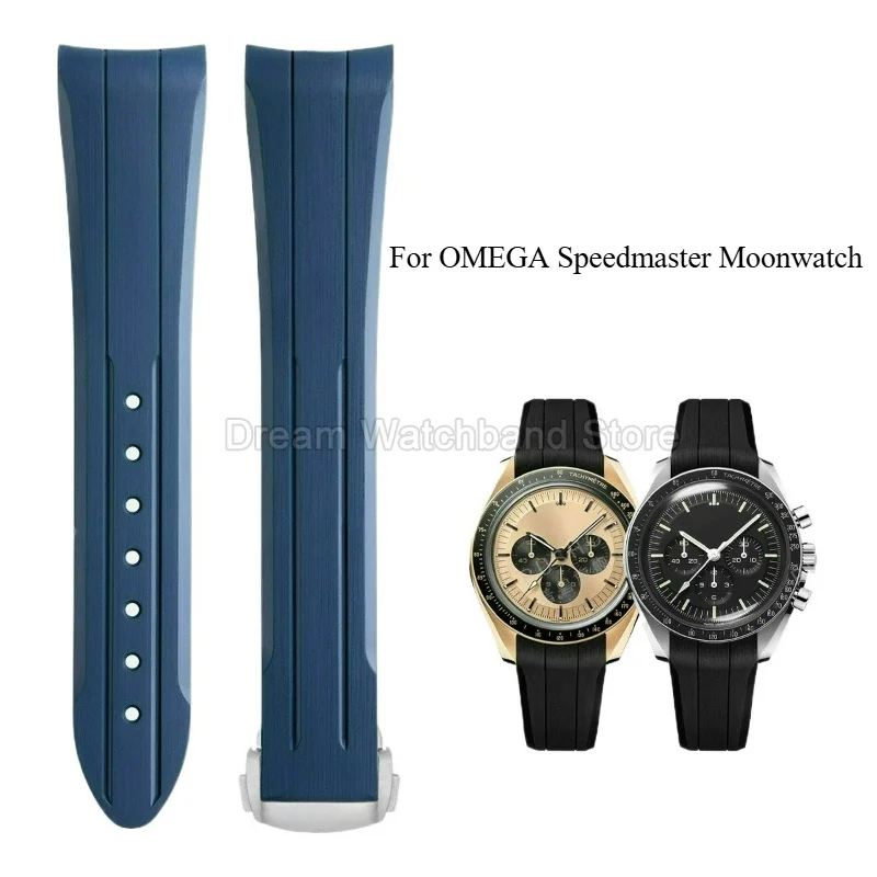 Фото Многоуровнево регулируемый ремешок для Omega Speedmaster Moonwatch 20-21 мм, изогнутый, из гибкого фторкаучука, с складной пряжкой. №1