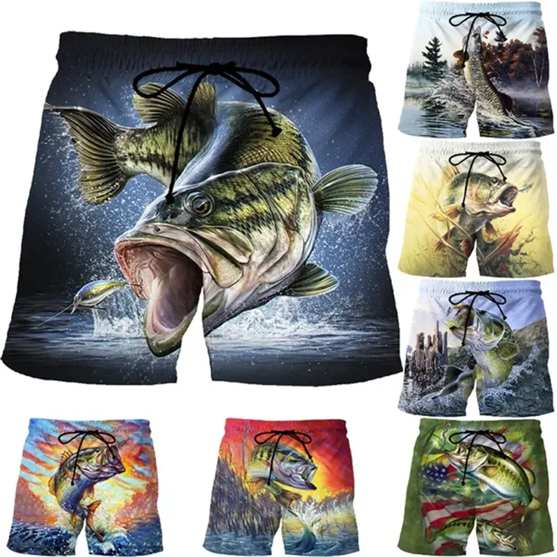 

Шорты мужские для рыбалки в стиле Харадзюку, модные пляжные короткие штаны с 3D-принтом окуня, форели, сома, классные плавки в стиле хип-хоп