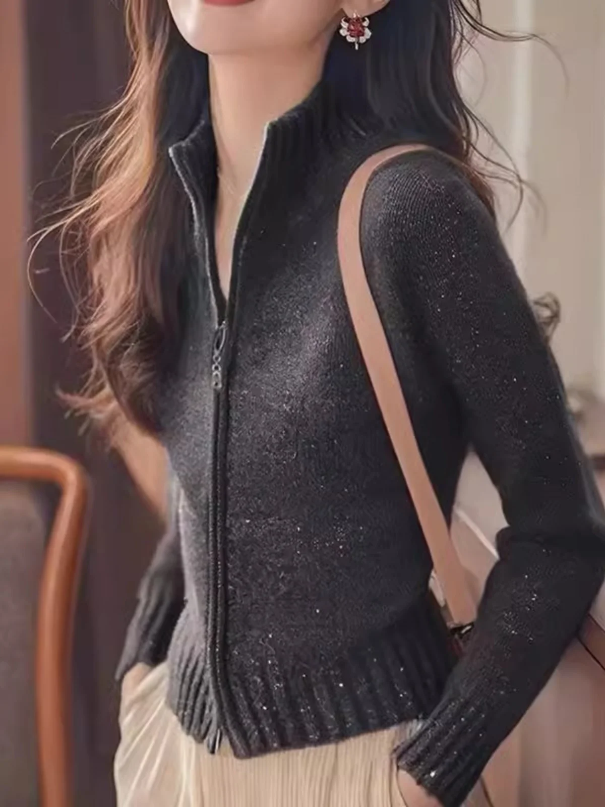 Простой высококачественный серый свитер на молнии кардиган верхняя одежда