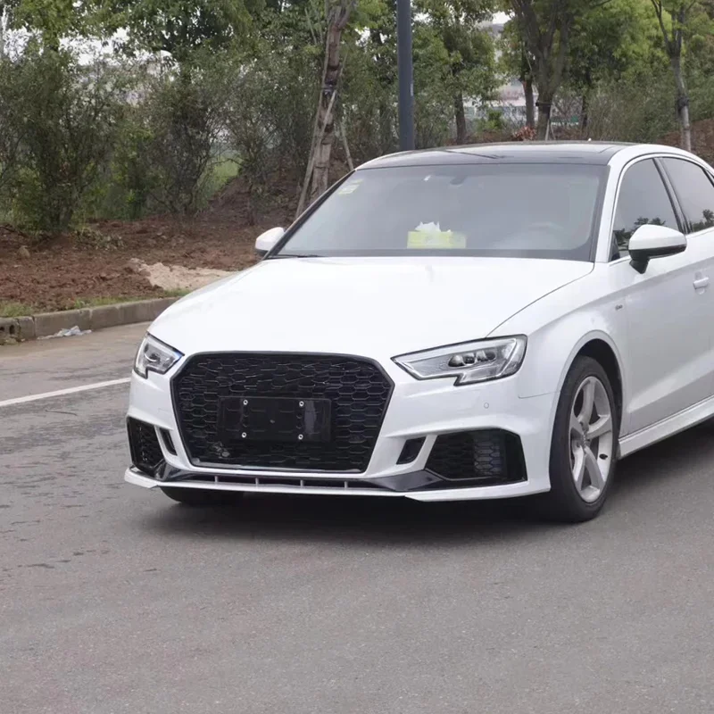 Фото Передний бампер для Audi A3 S3 8V.5 Sedan в стиле RS3, 2017-2019, с глянцевой черной решеткой, доставка FedEx. №5
