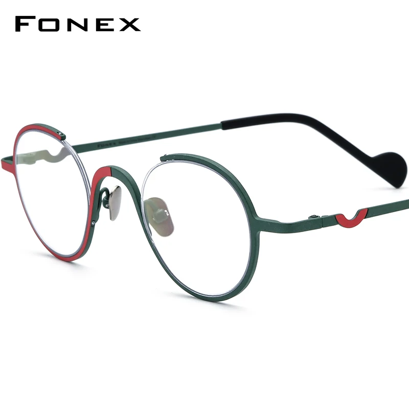 FONEX Pure Titanium Glasses Frame Women Colorful Retro Round Prescription Eyeglasses 2022 Vintage Myopia Optical Eyewear F85745