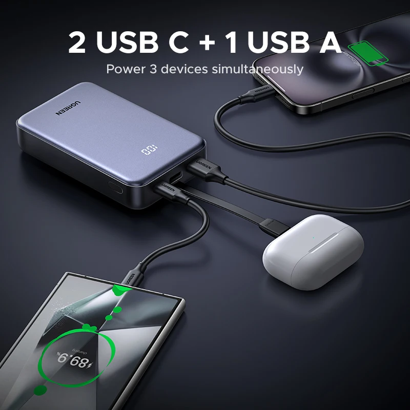 Фото UGREEN 22,5 Вт 20000 мАч Power Bank Тип C Кабель Быстрая зарядка Портативный PowerBank для iPhone 16 Pro Max PD20W Внешний аккумулятор телефона №4