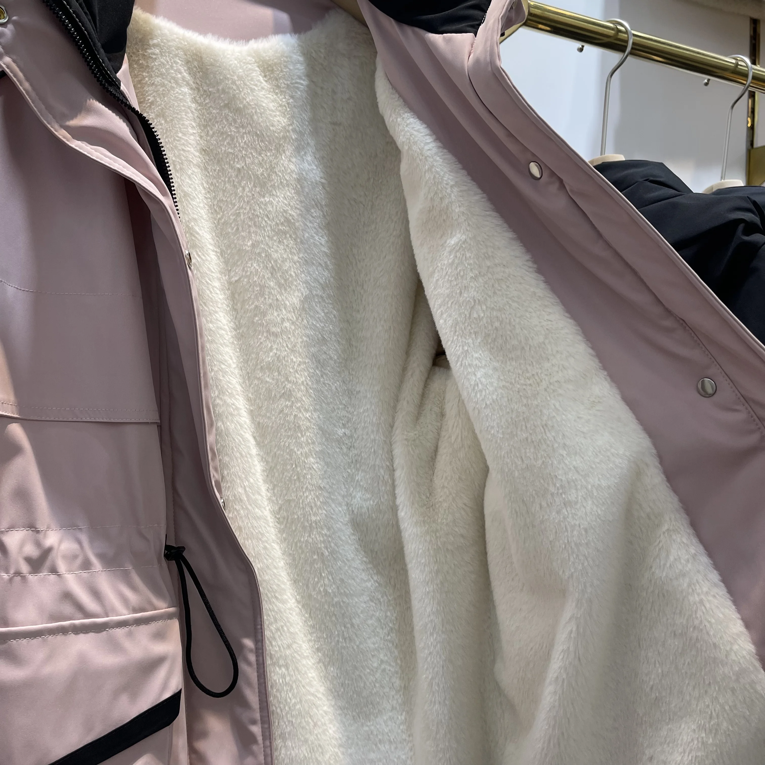 Mid-Length Hood Embroidery Fleece-lined Thickened Trench coat Outerwear Women 2024 Winter New Western Sle Waist Hugging Sli...