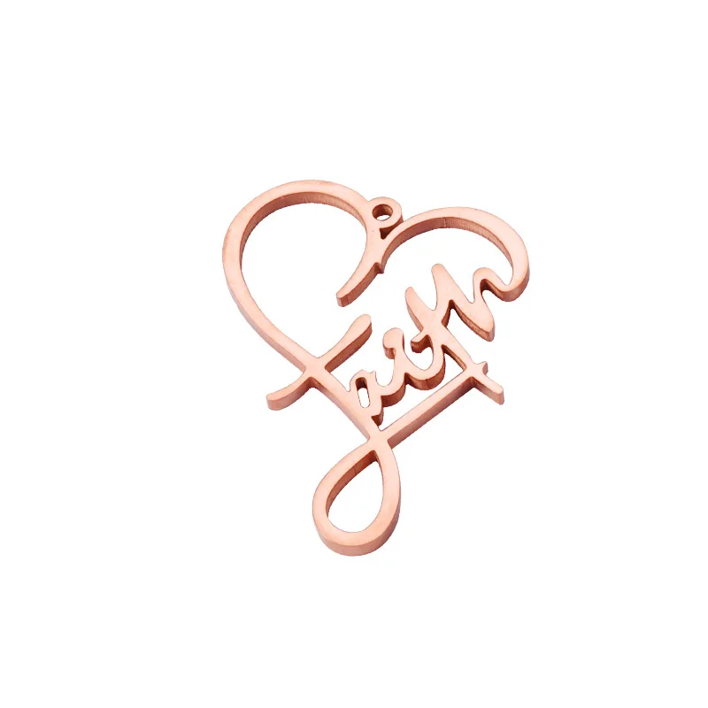 5pcs Stainless Steel Mirror Polish Heart Hollow Out FAITH Letter Pendant Wholesale DIY Couple Jewelry Making Finding Accessories