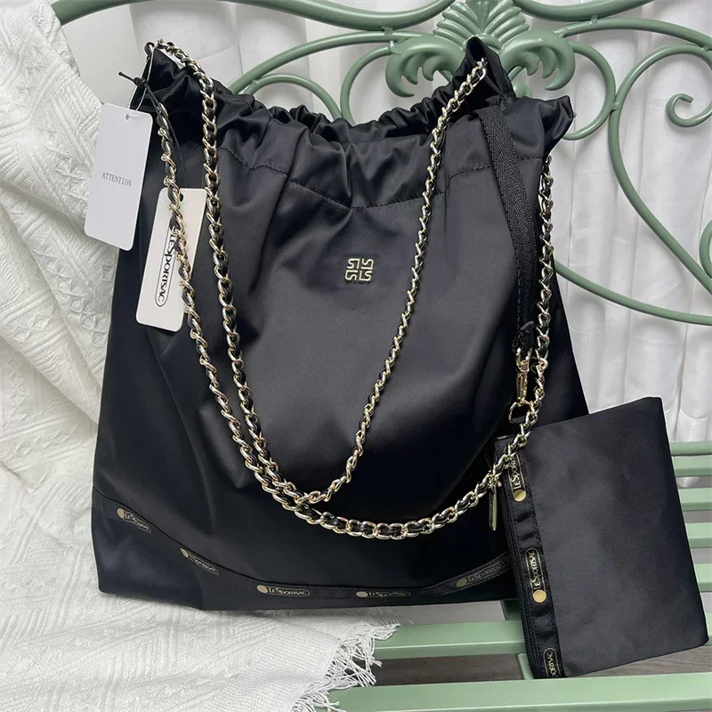 Черная сумка через плечо Lesportsacs L201 34*7*36 см большая вместительная осенне-зимняя