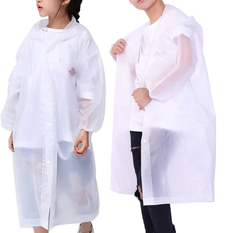 

Rain Poncho for Kids, Reusable EVA Children Raincoat for 6-14 Girls Boys, Portable Rain Gear Jackets with Hood, Clear Rainwear