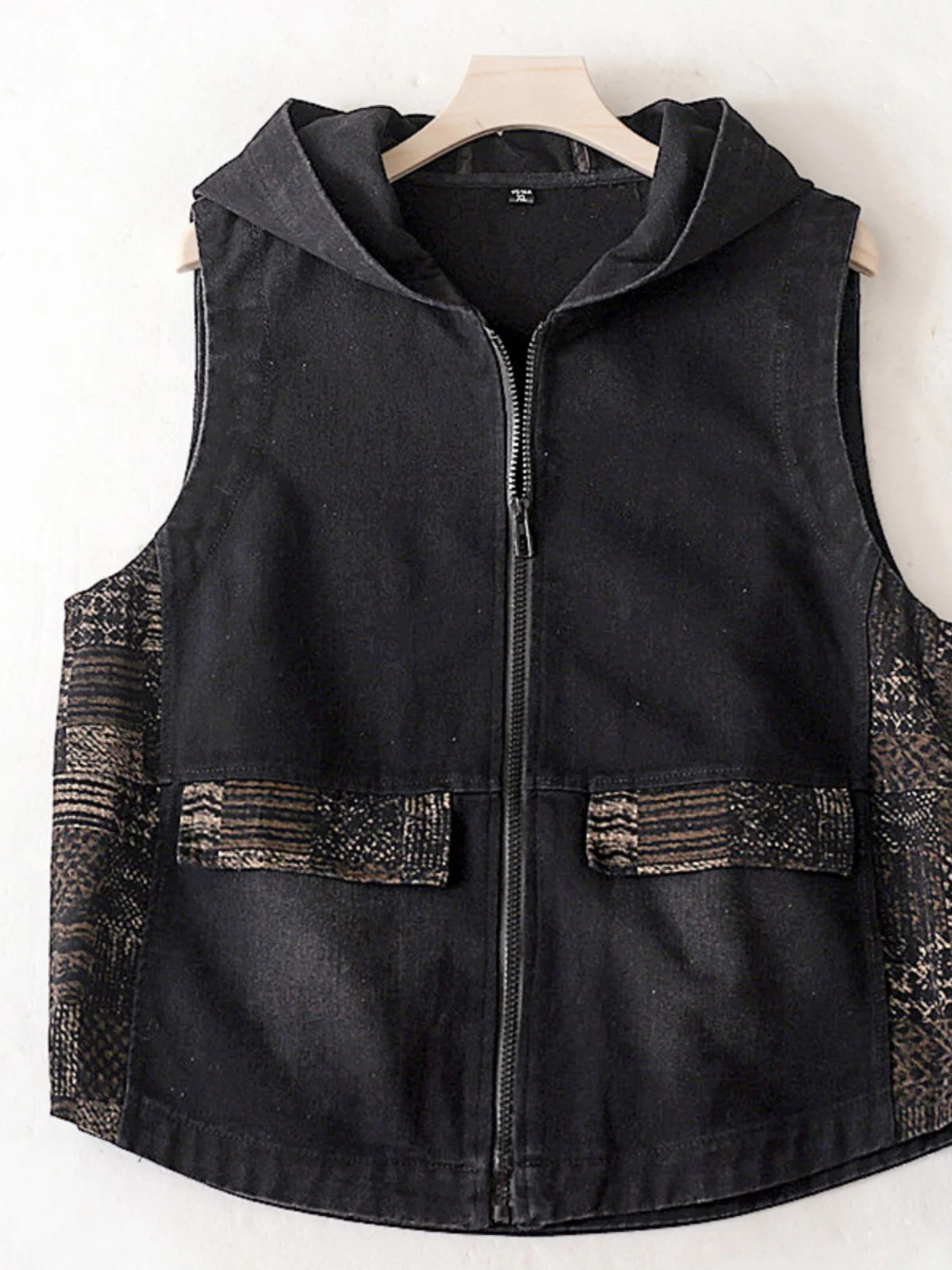 Свободный джинсовый жилет с капюшоном в стиле ретро женский осенний без рукавов