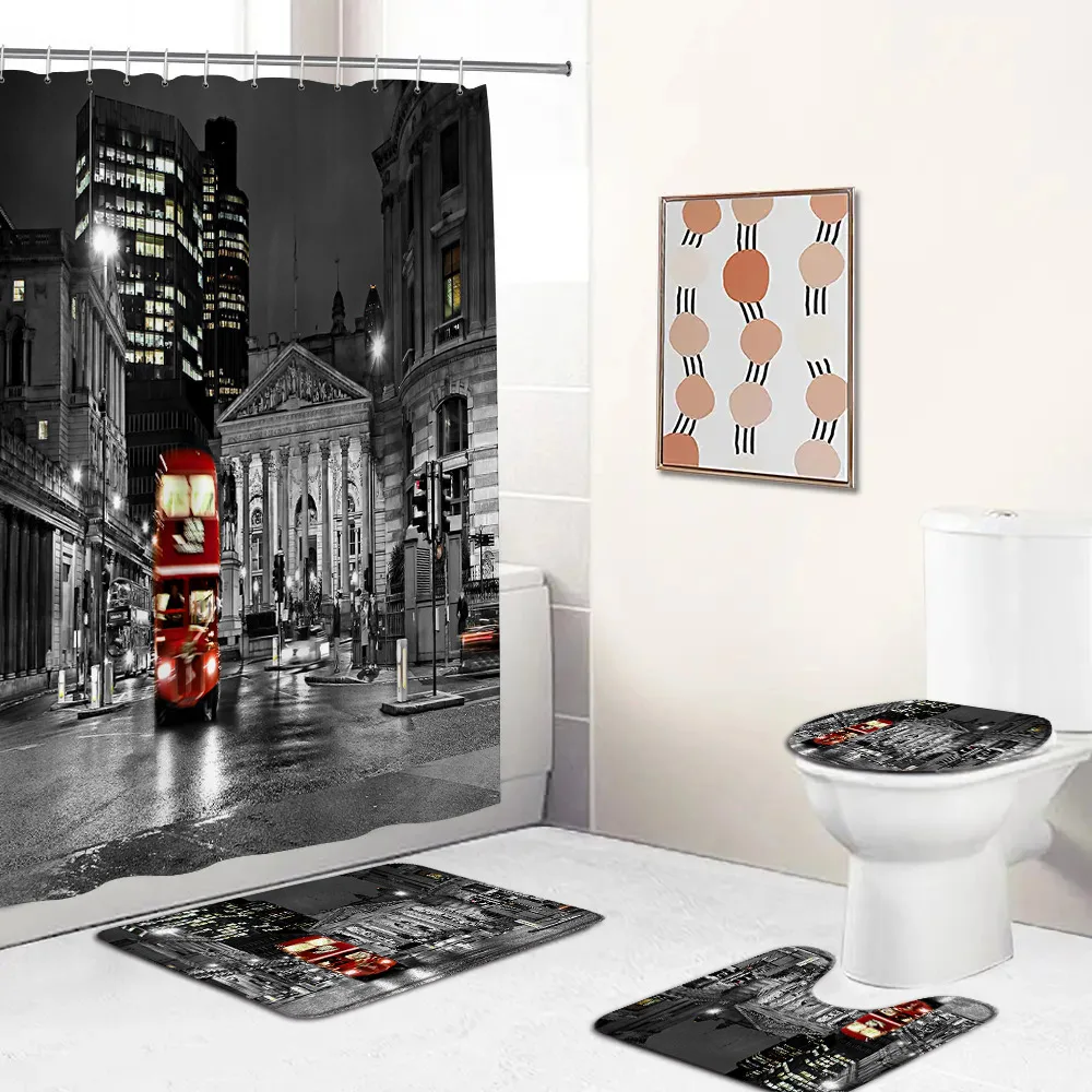 Комплект занавесок для ванной с изображением Красного автобуса Великобритании