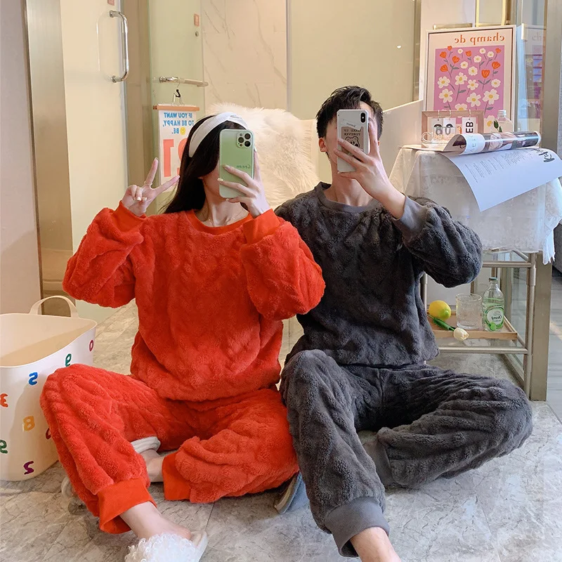 

Мужская повседневная домашняя одежда осенние пижамы фланелевые Свободные флисовые комплекты коралловые зимние парные пижамы Толстые барх...