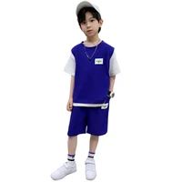 new summer kids clothing sets boy fashion fake two piece short sleeve t shirt shorts 2pc children teenager patchwork sport suits