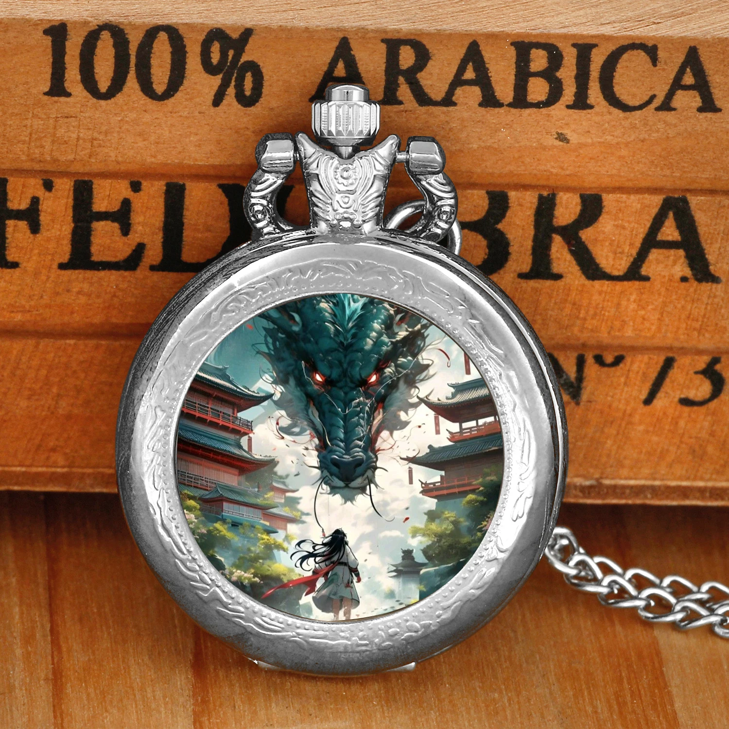 Anime Dragon Theme Design Vintage kwarcowy zegarek kieszonkowy dla kobiet mężczyzn naszyjnik wisiorek zegar łańcuszek dziecięcy pamiątka na