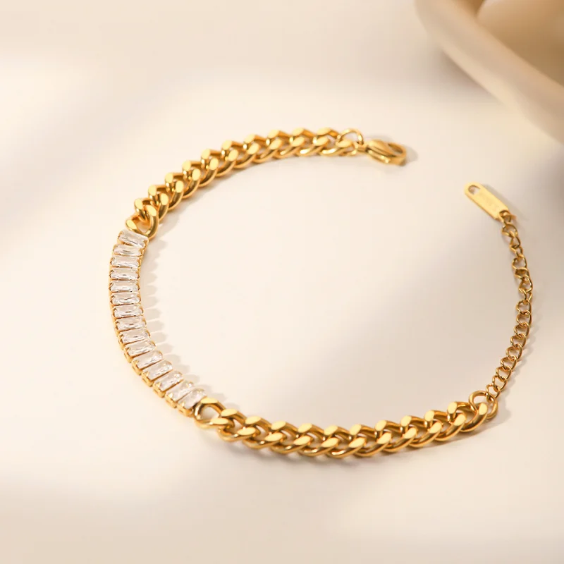 

Minar Delicate Spark CZ Cubic Zirconia Tennis Bracelet 18K Gold Plating Stainless Steel Chunky Cuban Chain Link Bracelets Women