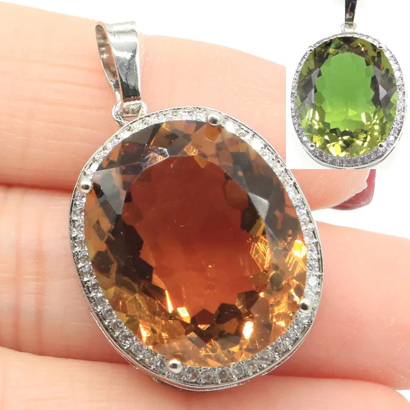 

34x21mm Jewelry Set Big European Design Oval Created Color Changing Zultanite CZ Ladies Dating Silver Earrings Pendant